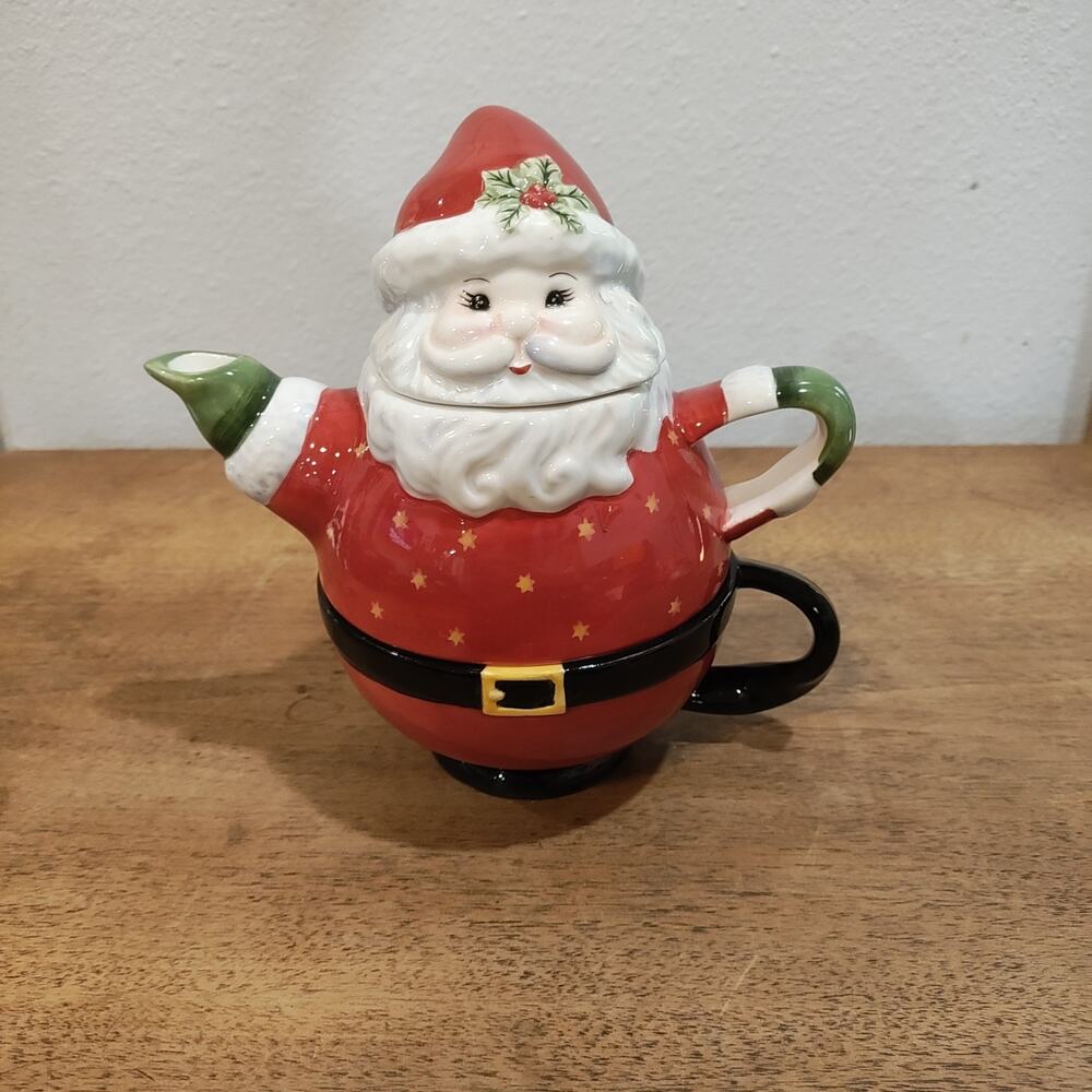 Vintage Traditions Christopher Radko Christmas Santa Teapot & Cup Set
